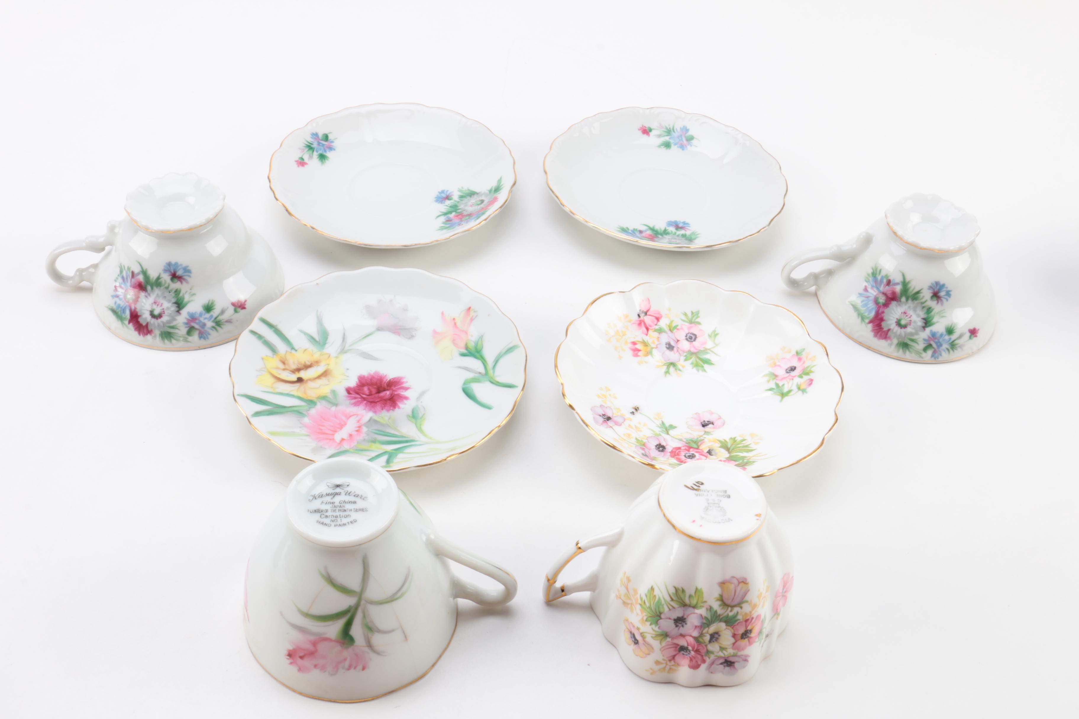 Vintage Teacups and Saucers Including Kasuga Ware