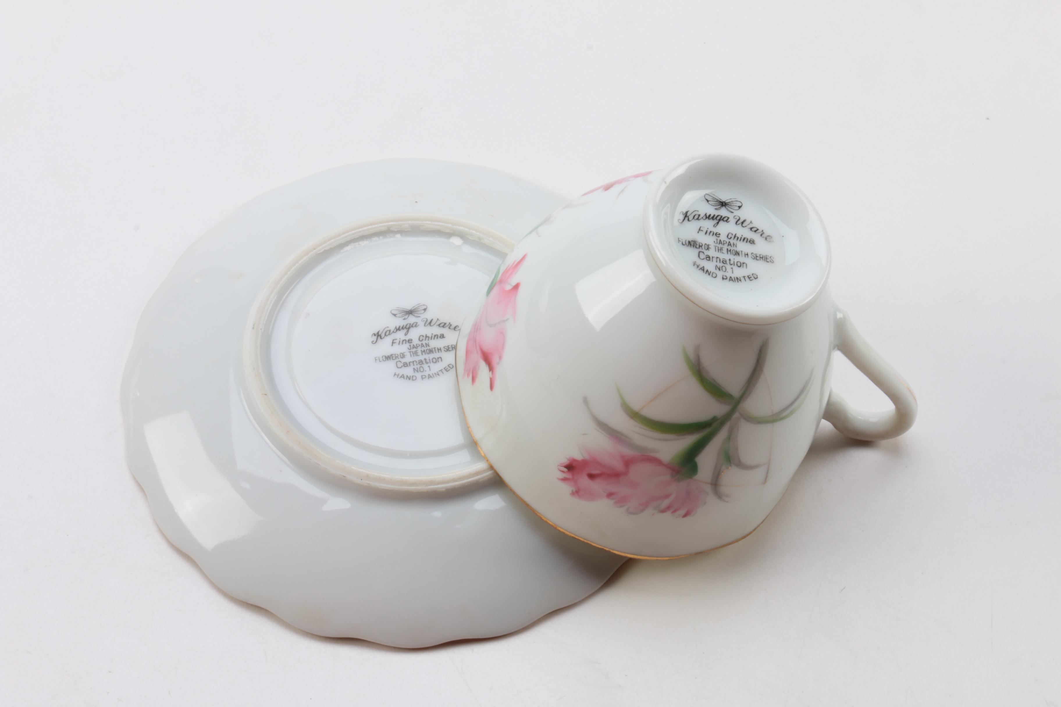 Vintage Teacups and Saucers Including Kasuga Ware