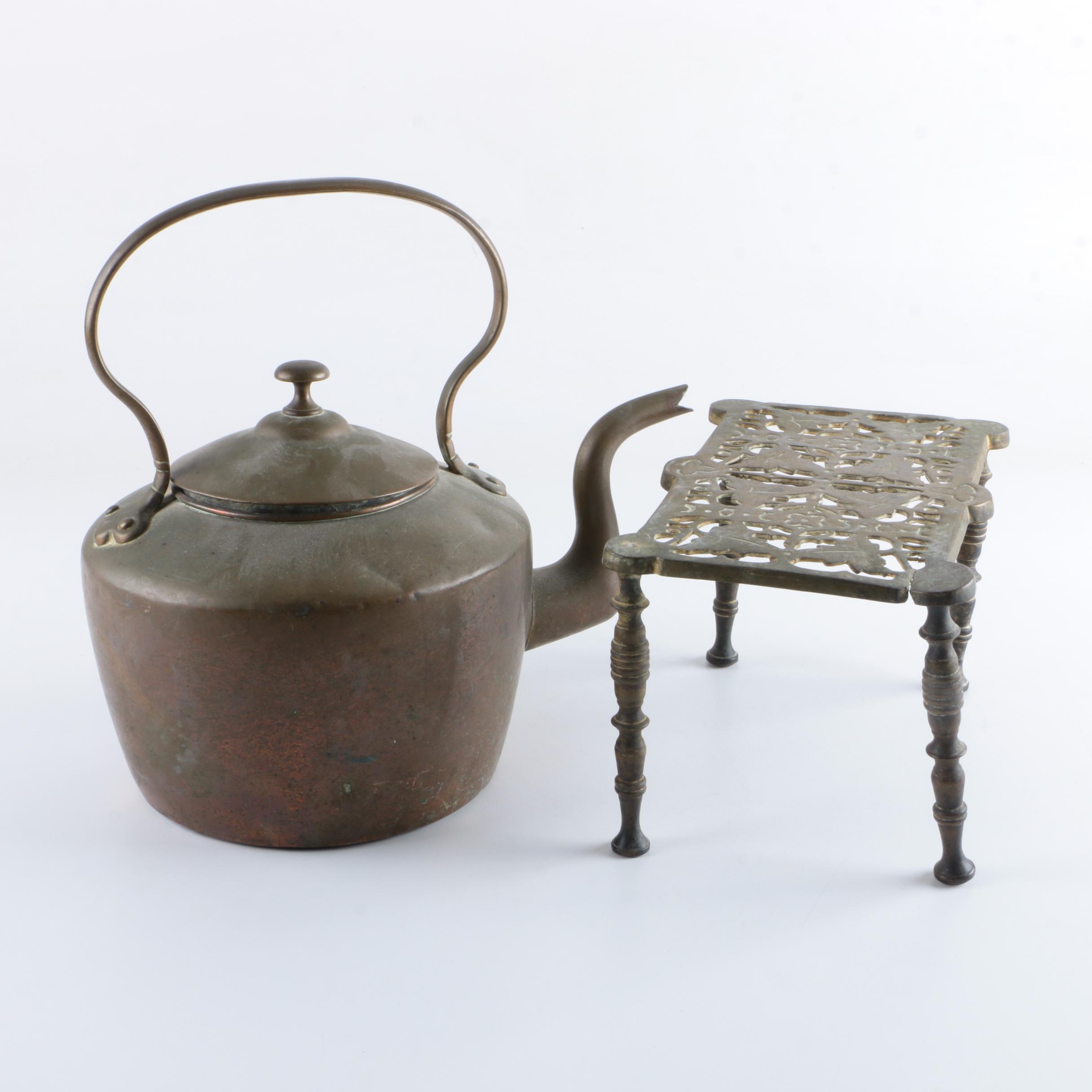 Copper Kettle and Brass Stand