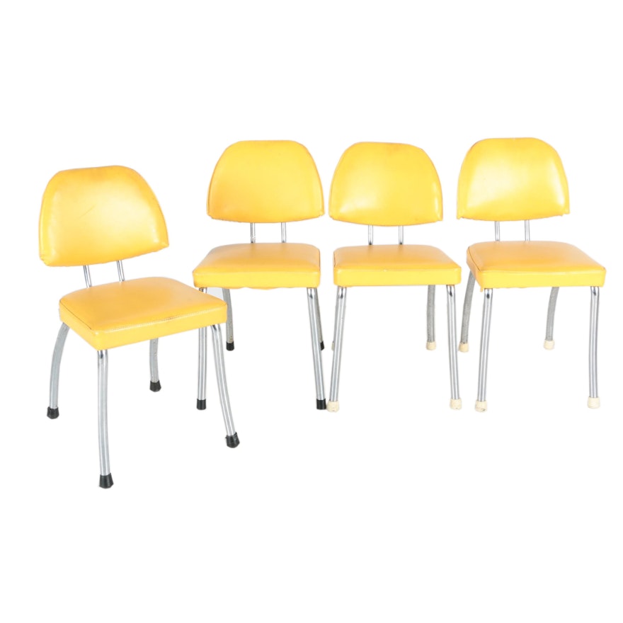 Set of Four Mid Century Modern Chrome and Yellow Chairs by Daystrom