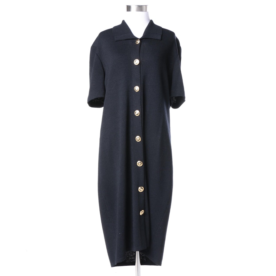 St. John Basics Black Knit Button-Up Dress