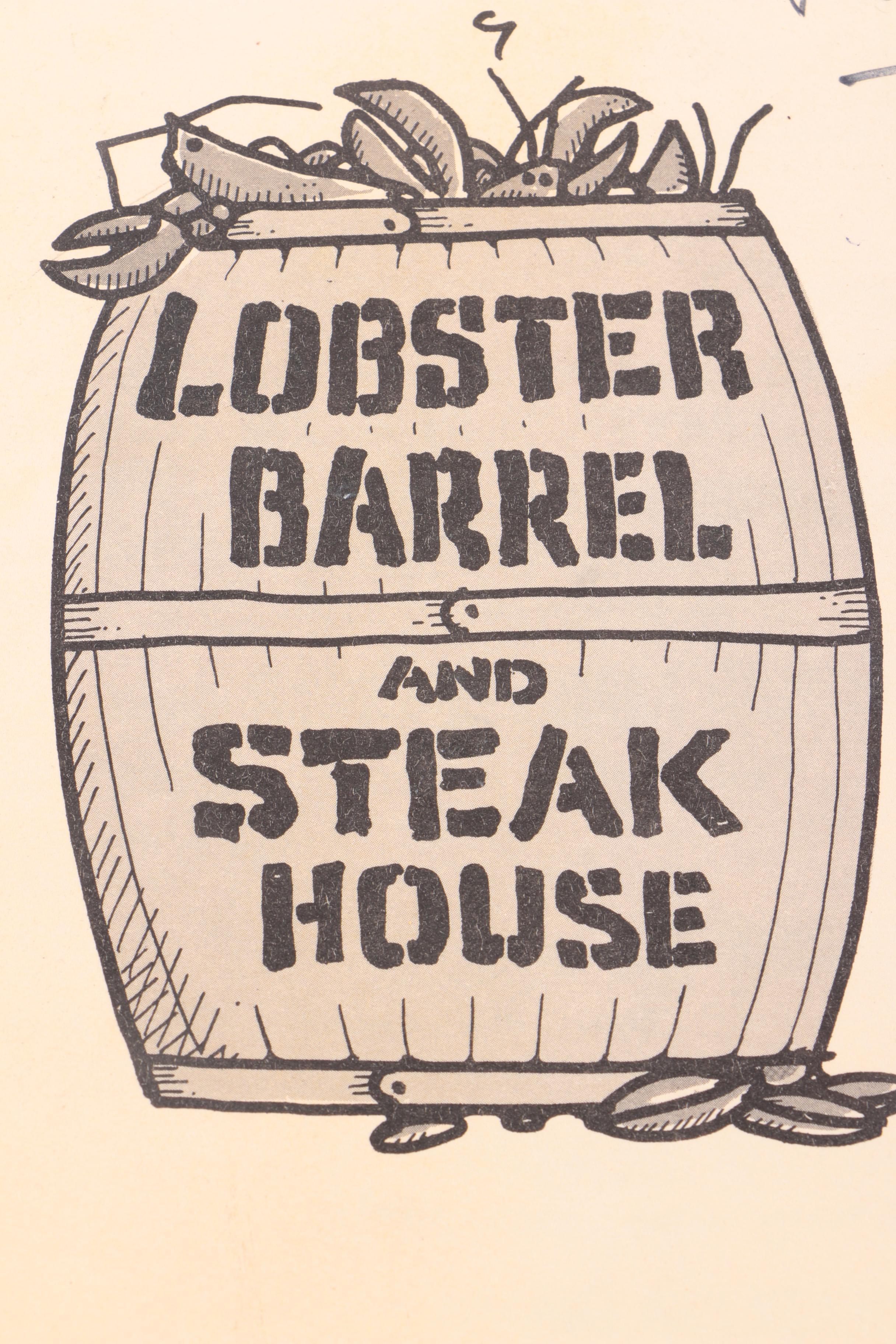 Alan Hale Autographed Lobster Barrel Restaurant Menu