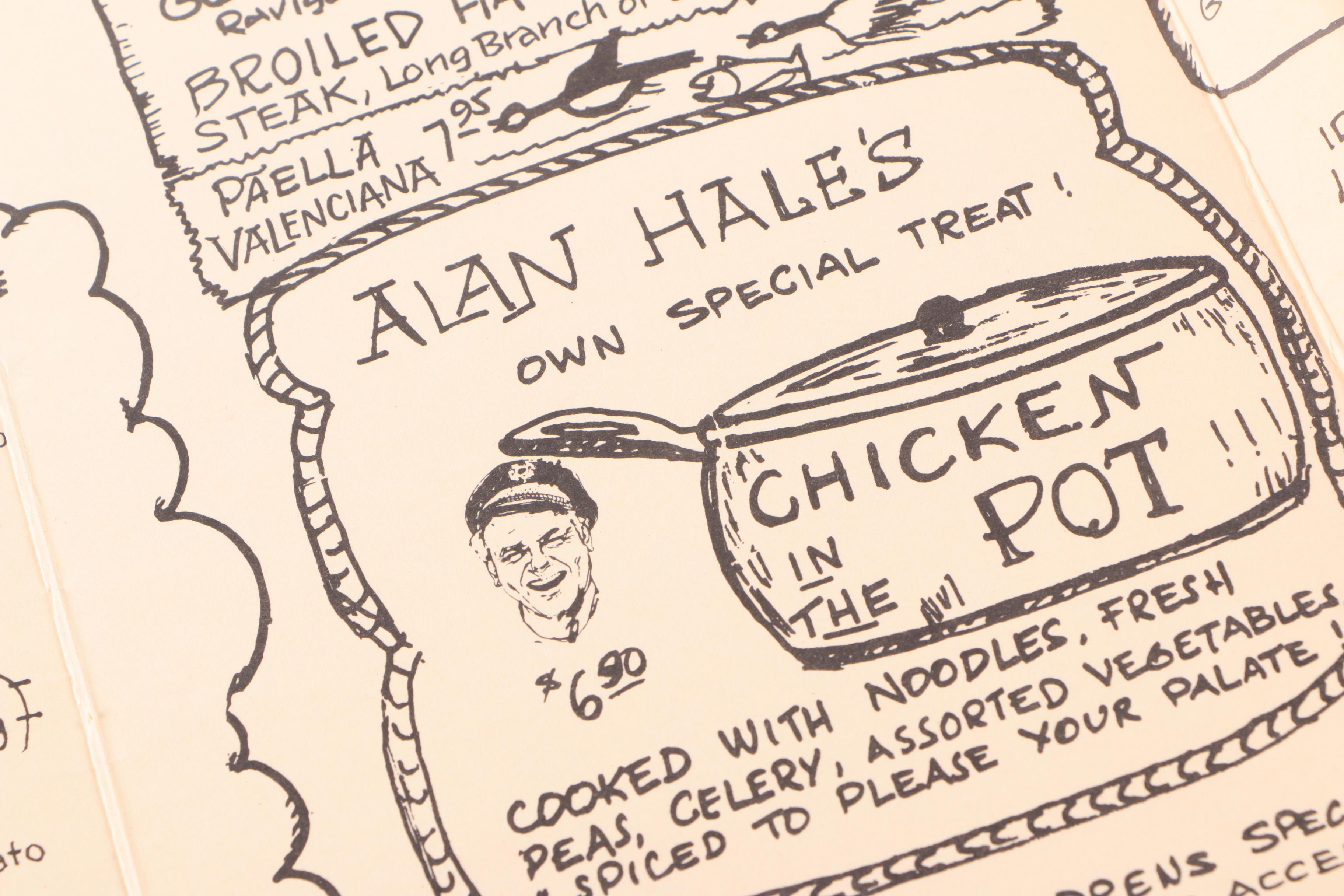 Alan Hale Autographed Lobster Barrel Restaurant Menu