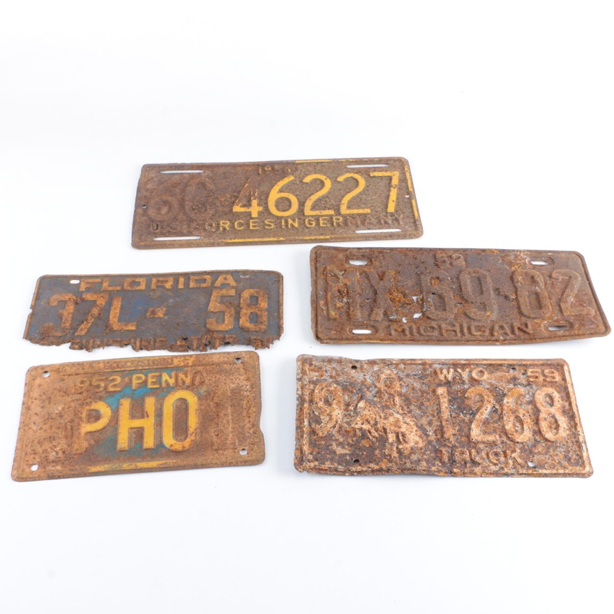 Vintage License Plates Including U.S. Forces in Germany