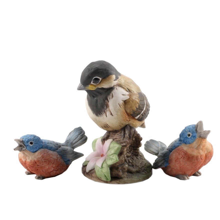 Andrea by Sadek Porcelain "Chickadee" and Japanese Bluebird Figurines