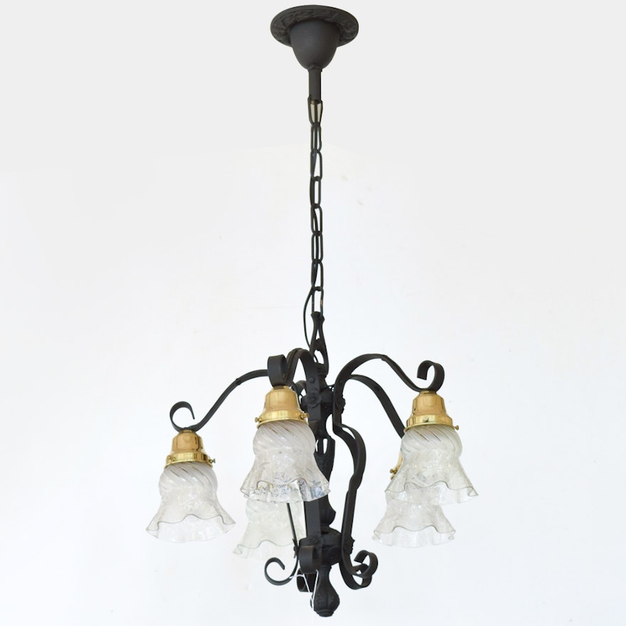 Black Metal Chandelier with Glass Shades