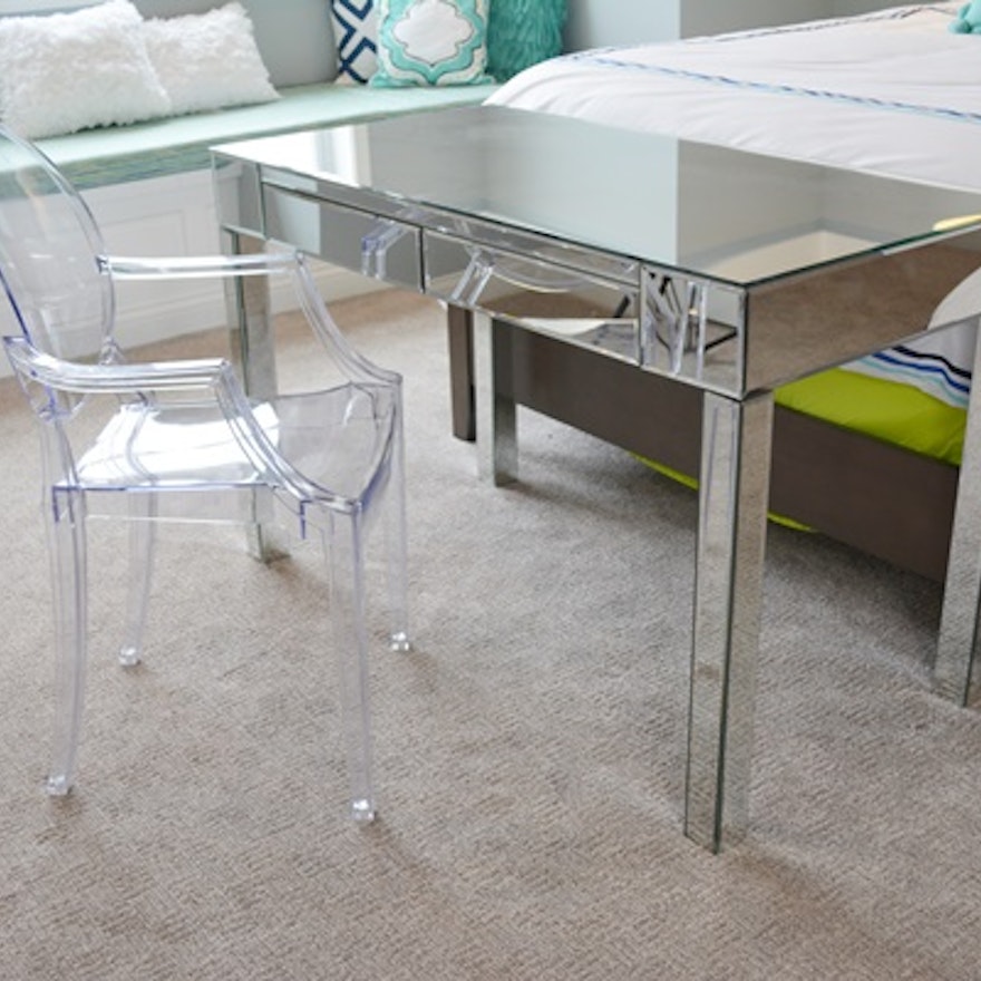 Mirrored Writing Desk and Acrylic Chair