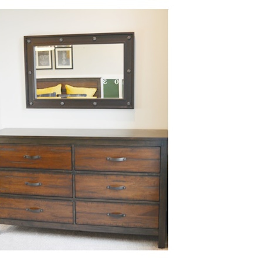 Rustic Design Six Drawer Low Dresser and Mirror