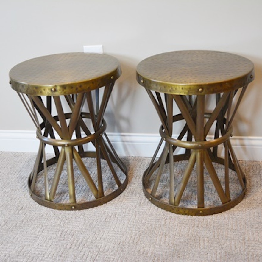 Brass Finish Hourglass Accent Tables