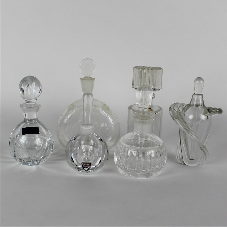 Collection of Perfume Bottles including include Waterford Crystal and Orrefors