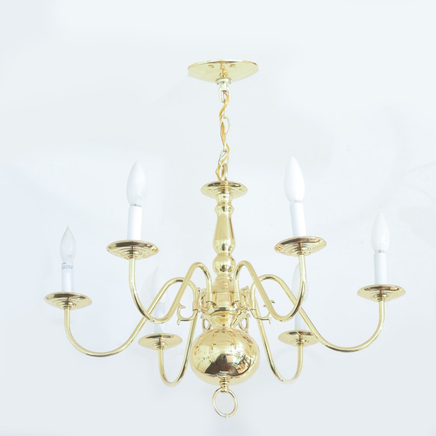 Traditional Six Light Brass Chandelier