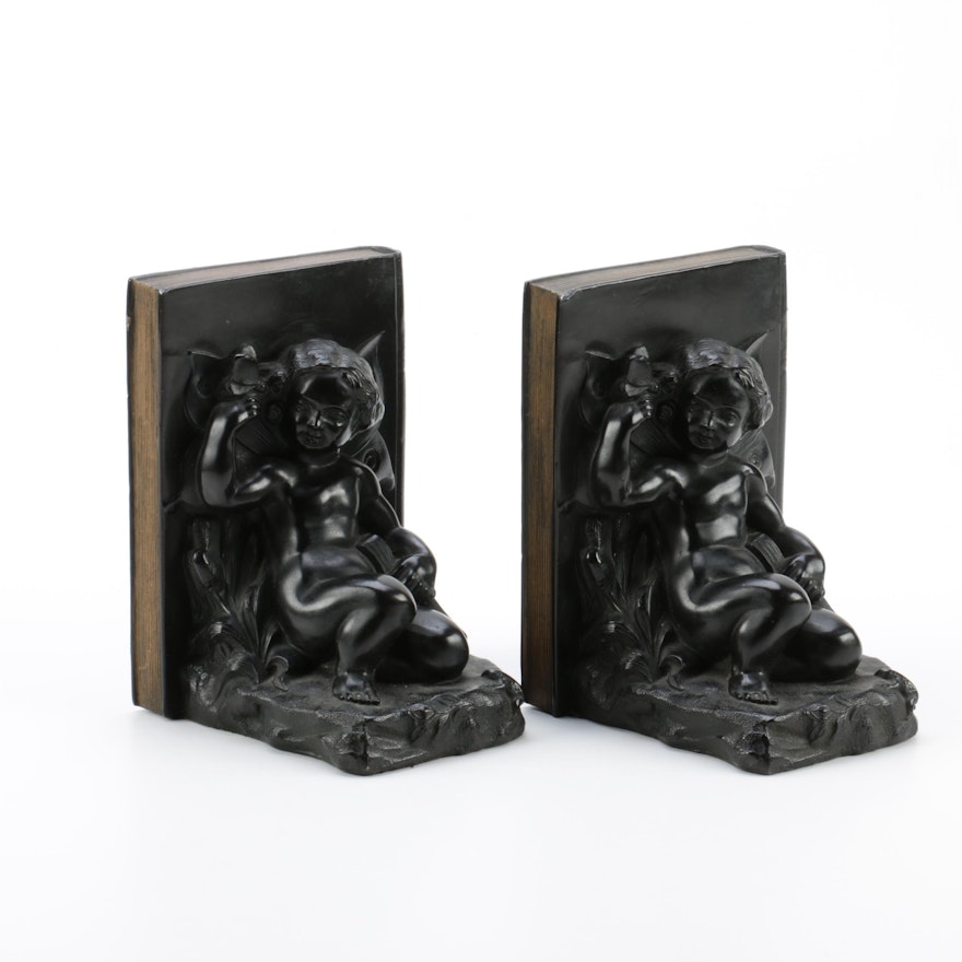 Antique Spelter Cherub Bookends