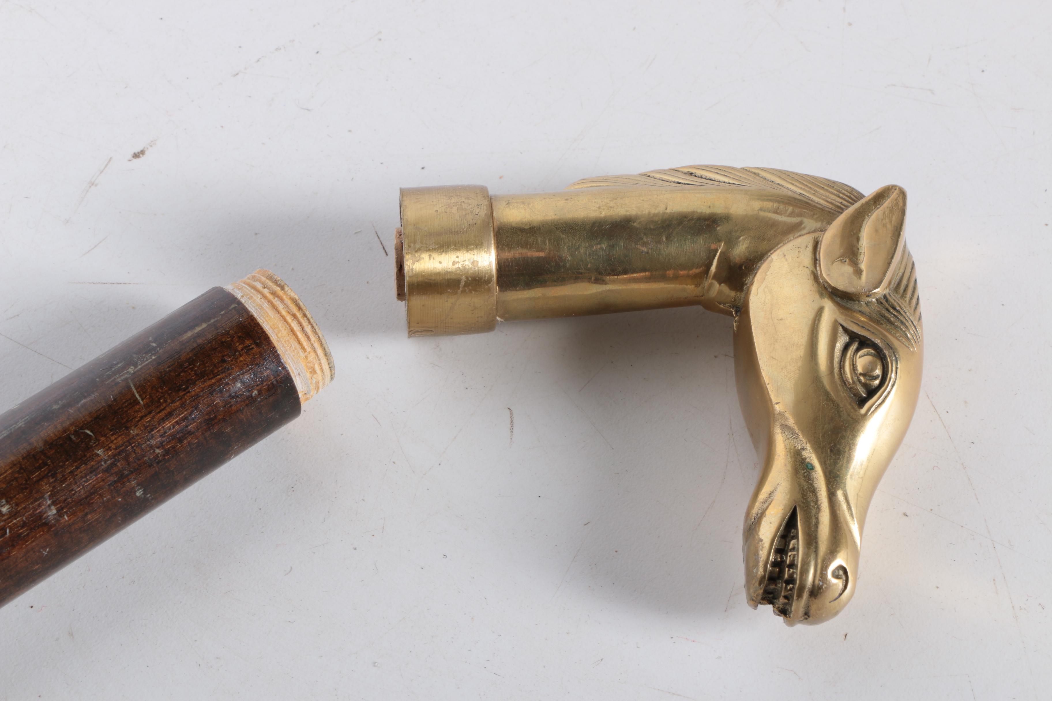 Wooden Cane with Horse Head and Hidden Vials