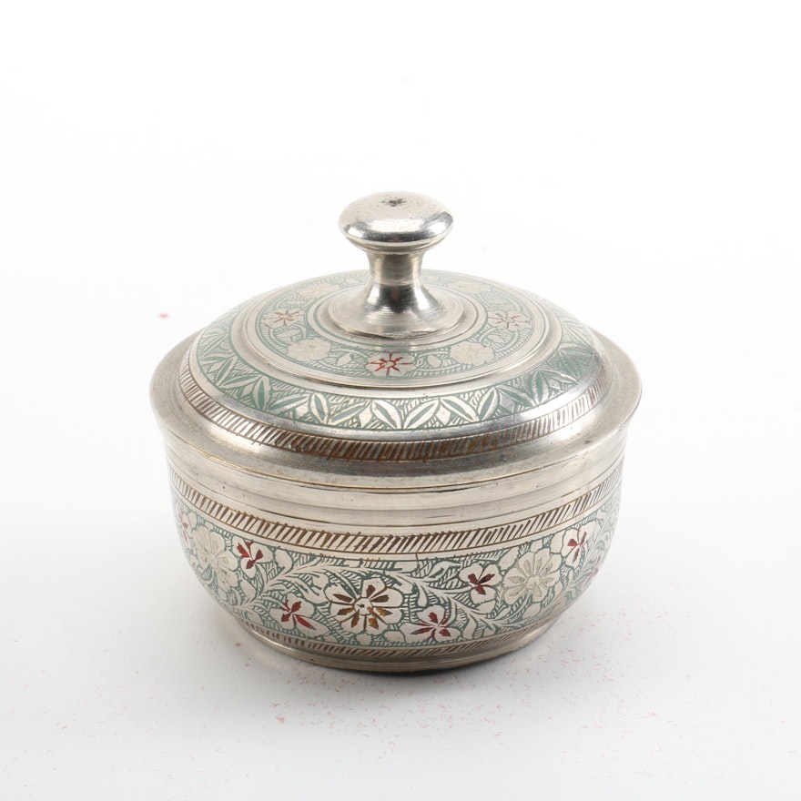 Floral Motif Metal Lidded Jar