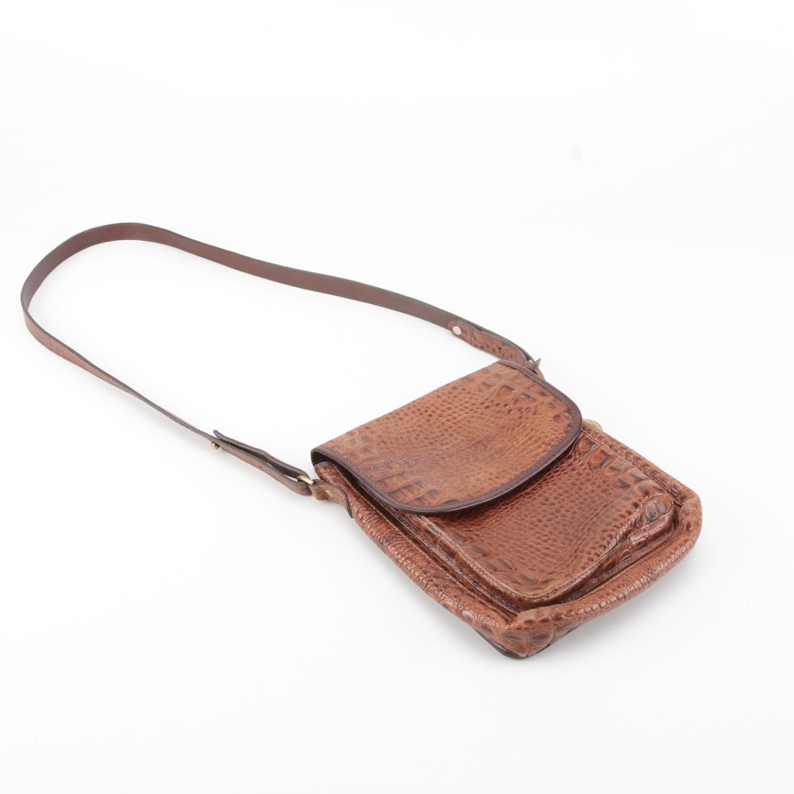 Brahmin Brown Crocodile-Embossed Leather Crossbody Bag