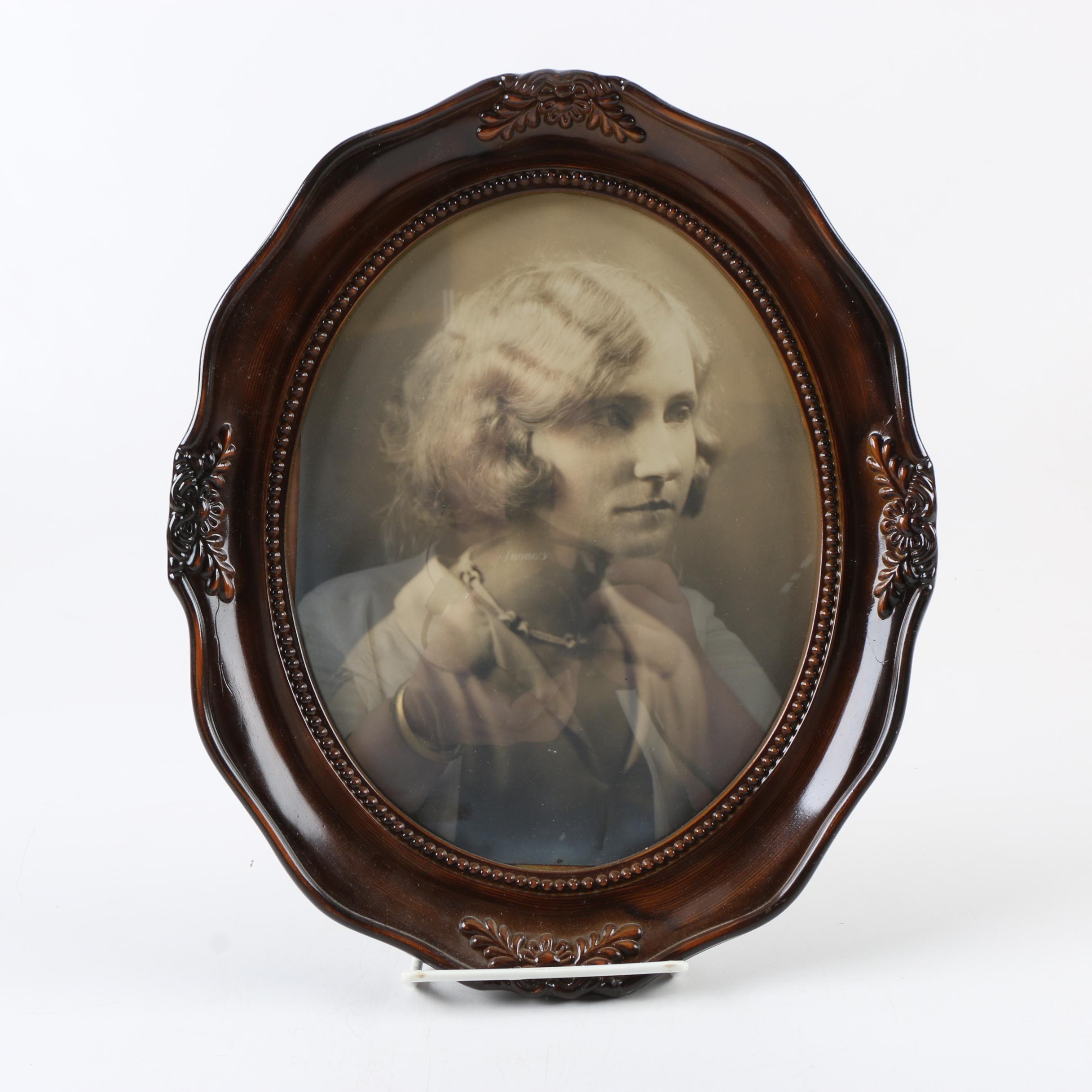 Vintage Gelatin-Silver Photographic Portrait in Frame