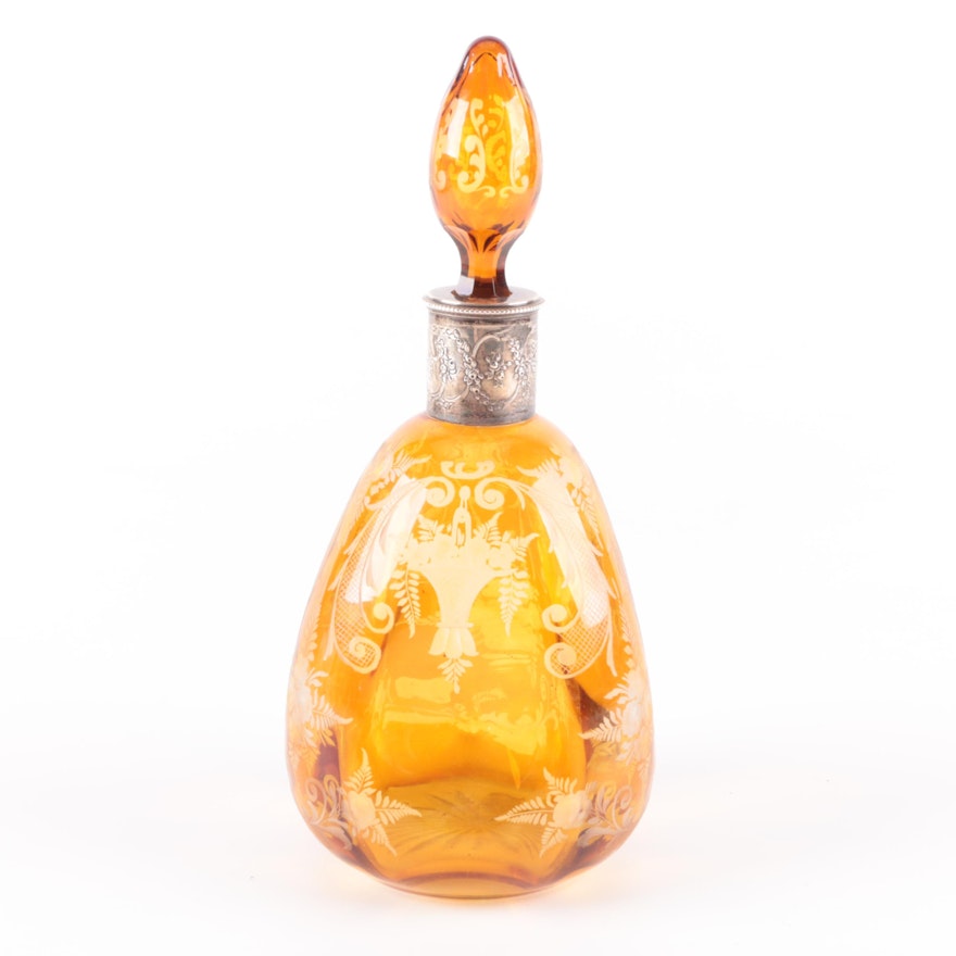German 930 Silver and Amber Glass Decanter