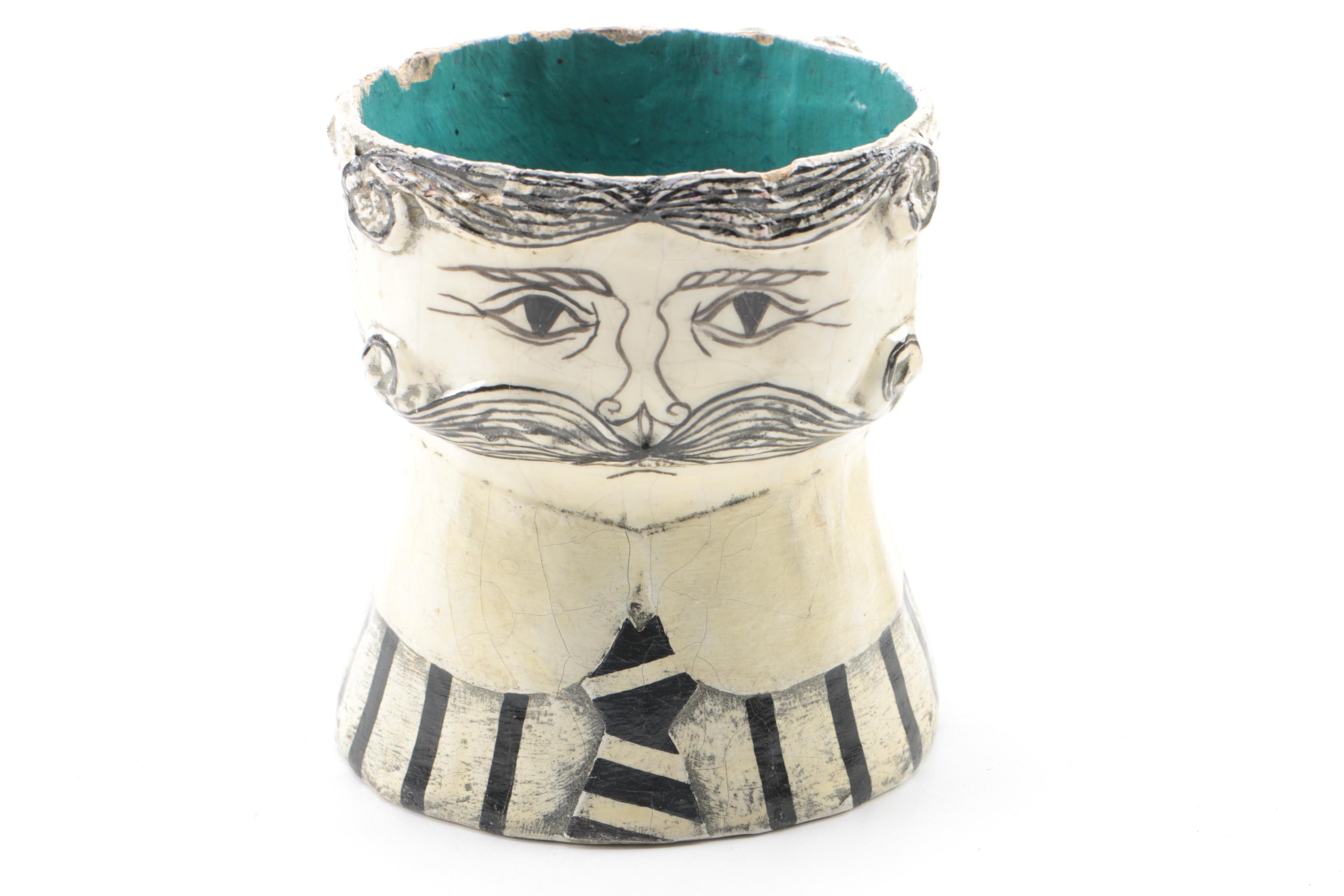 Folk Art Man and Woman Papier Mache Vases by Gemma Taccogna