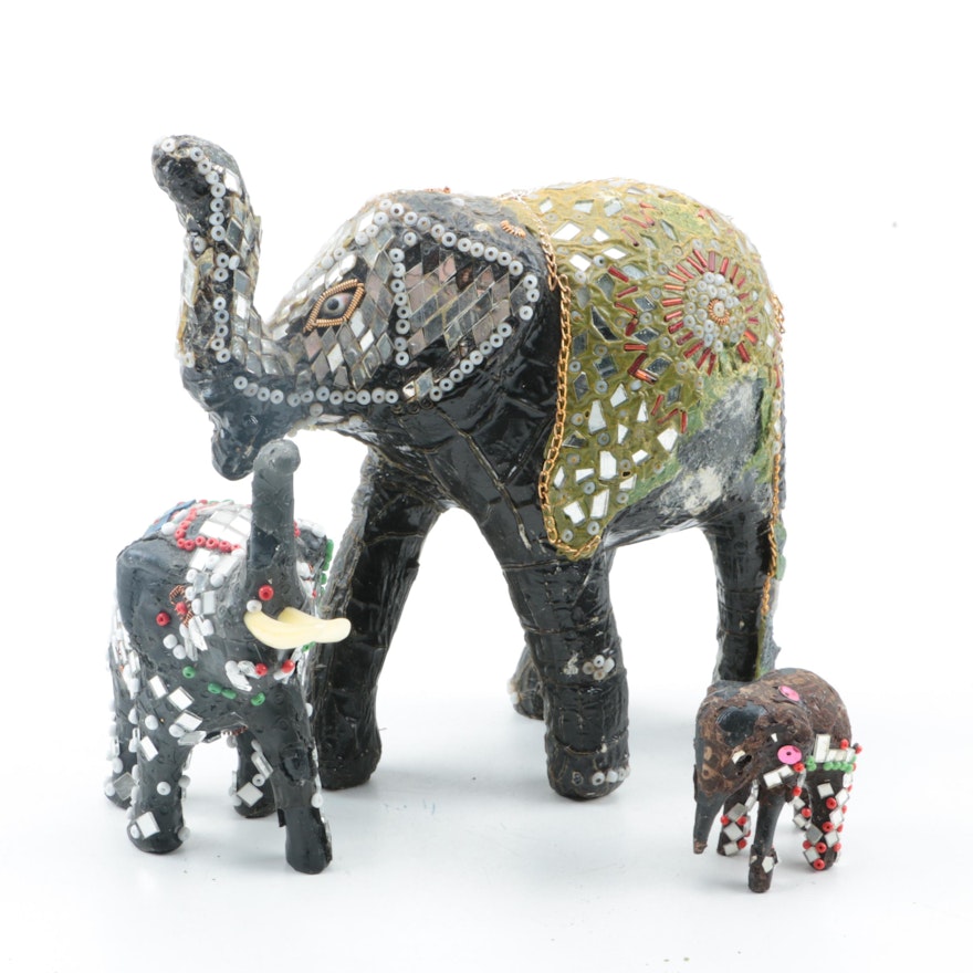 Indian Elephant Figurines in Decorative Costumes