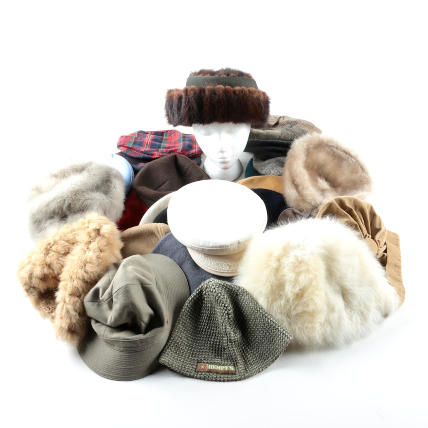 Thirty Hats Including Adrienne Landau Fur and Pendelton Wool