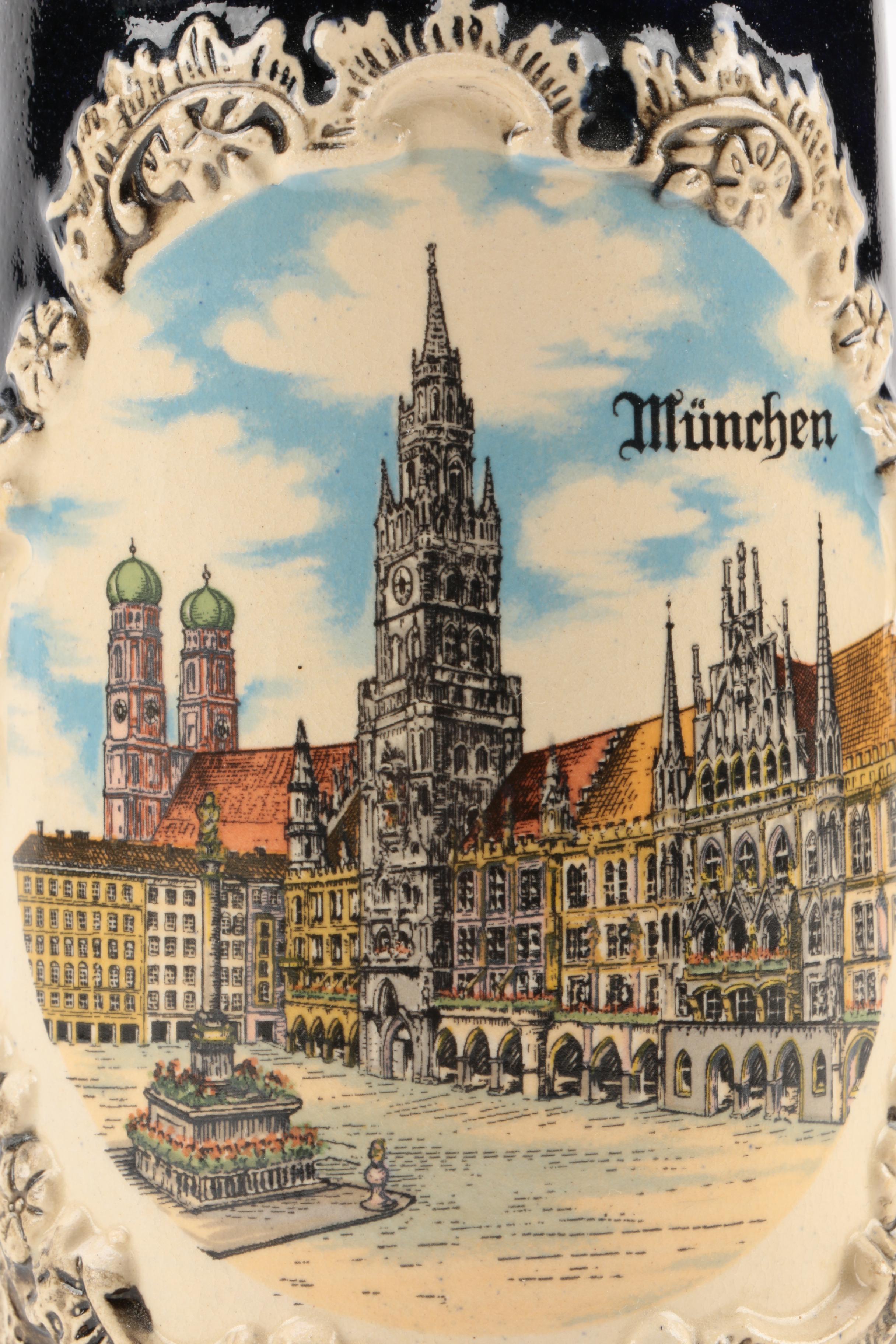 Vintage Theo Kuhn Munich Themed Stoneware Stein