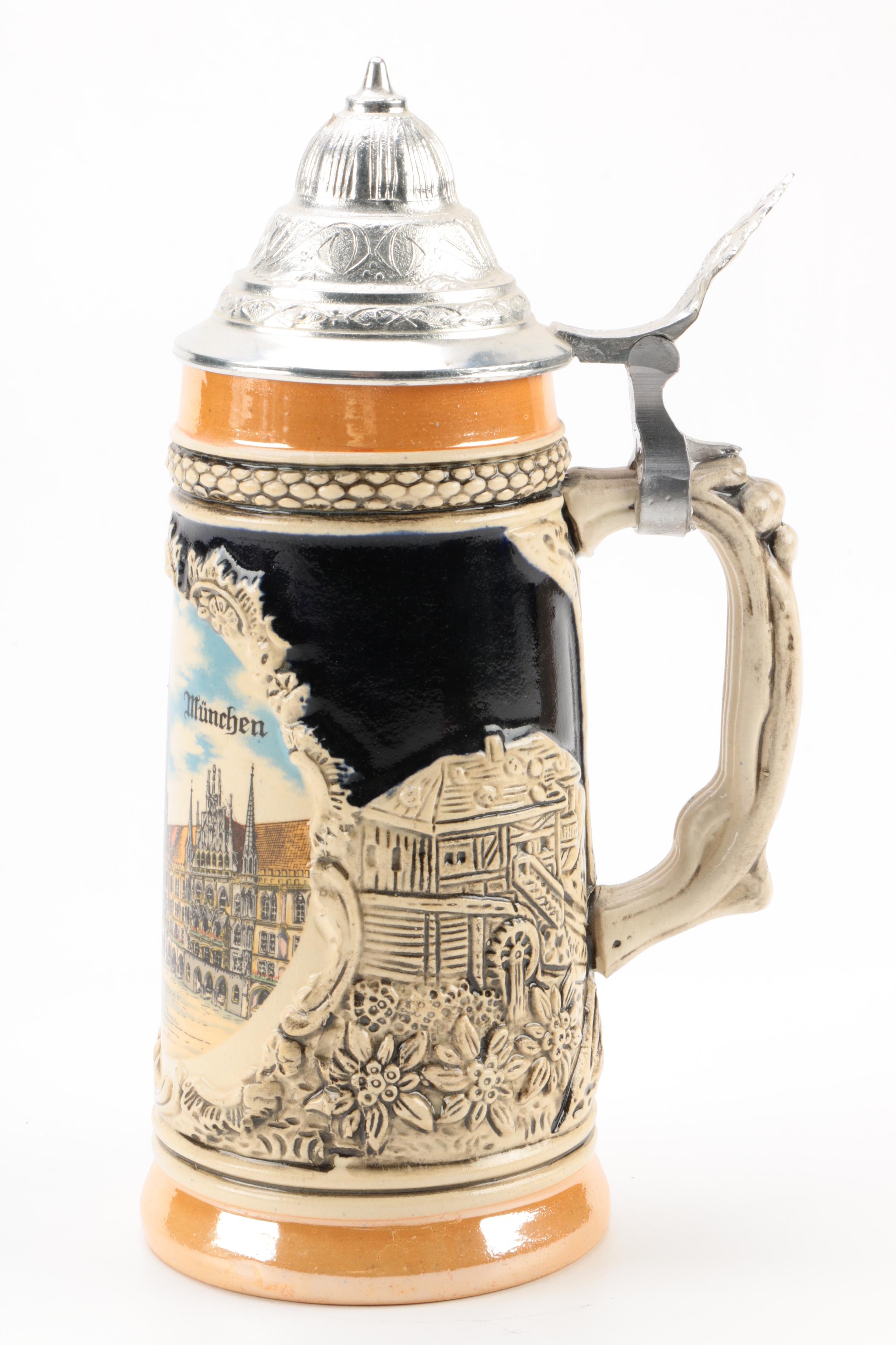 Vintage Theo Kuhn Munich Themed Stoneware Stein
