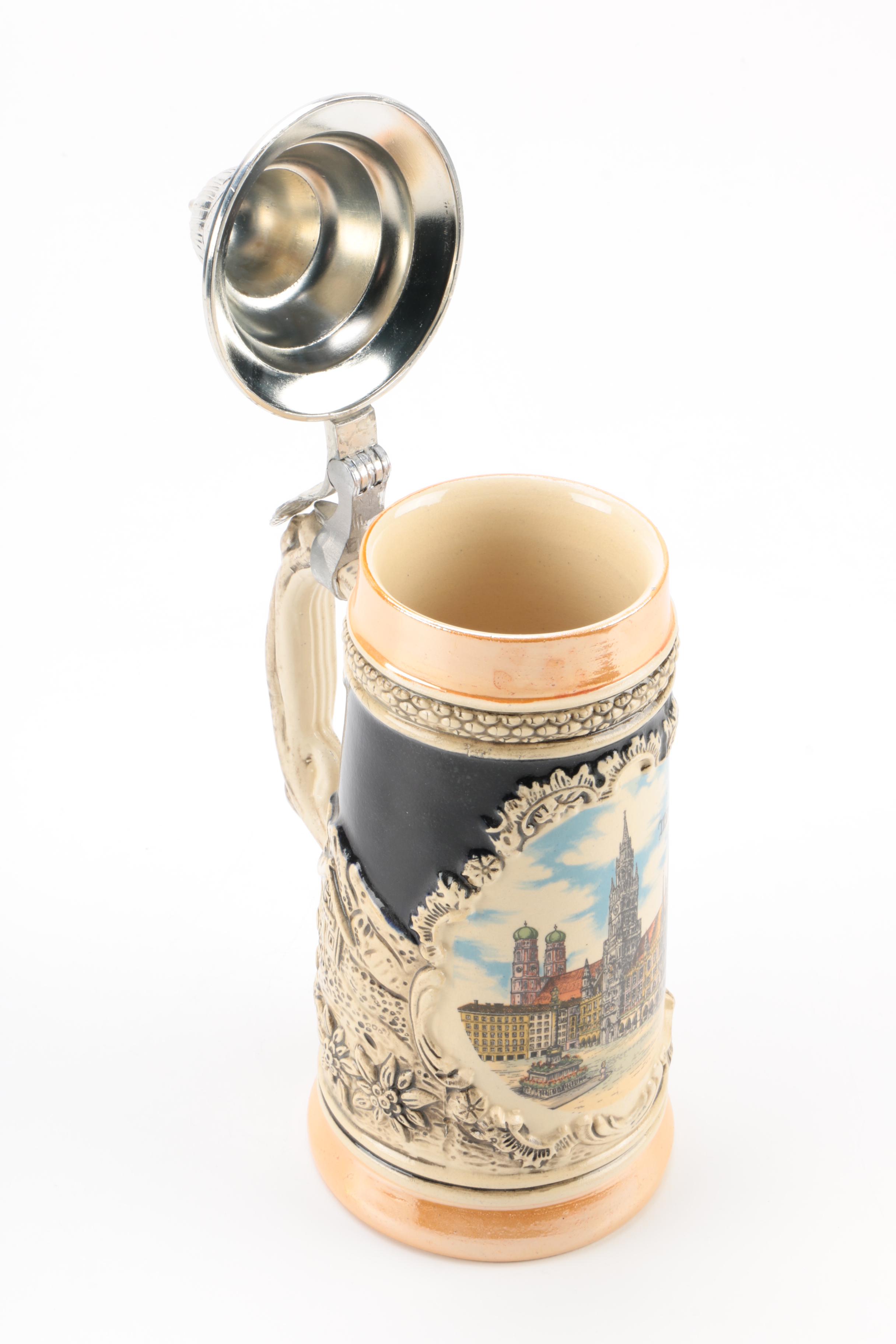 Vintage Theo Kuhn Munich Themed Stoneware Stein