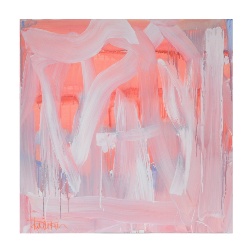 Robbie Kemper Abstract Acrylic Painting "White Wiggles on Pinkish"