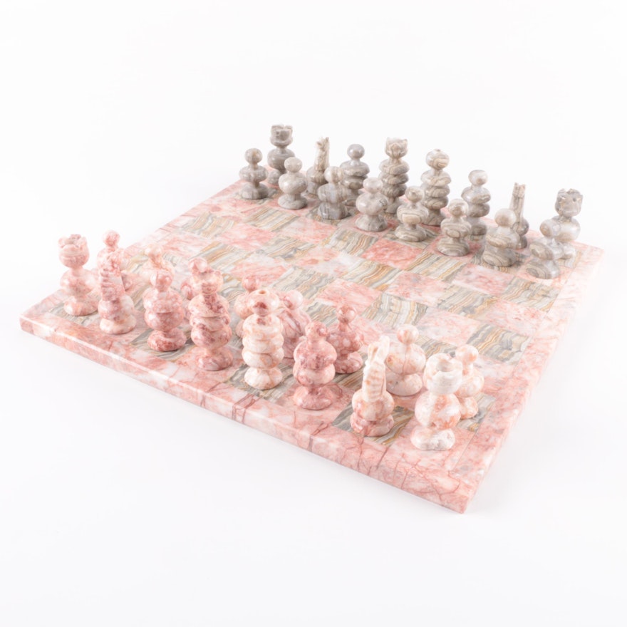 Marble and Banded Calcite Chess Set