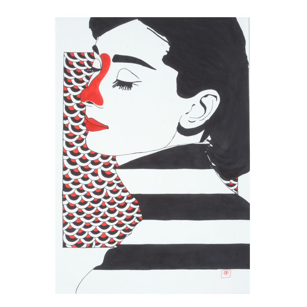 Francois Aguiard Original Ink Drawing of Audrey Hepburn