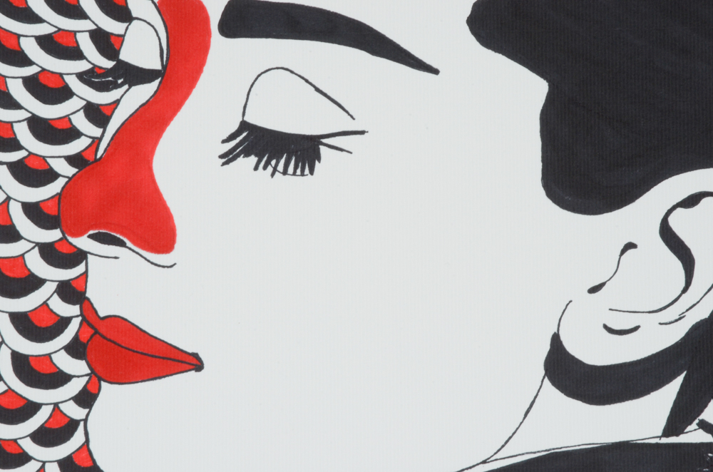 Francois Aguiard Original Ink Drawing of Audrey Hepburn