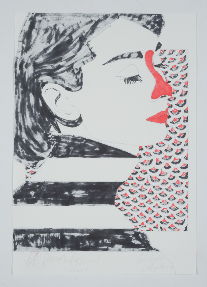 Francois Aguiard Original Ink Drawing of Audrey Hepburn