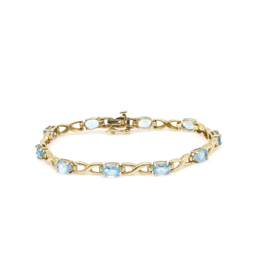 14K Yellow Gold Blue Topaz Bracelet