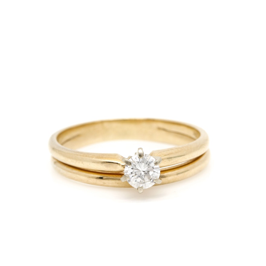 14K Yellow Gold Diamond Soldered Ring Set