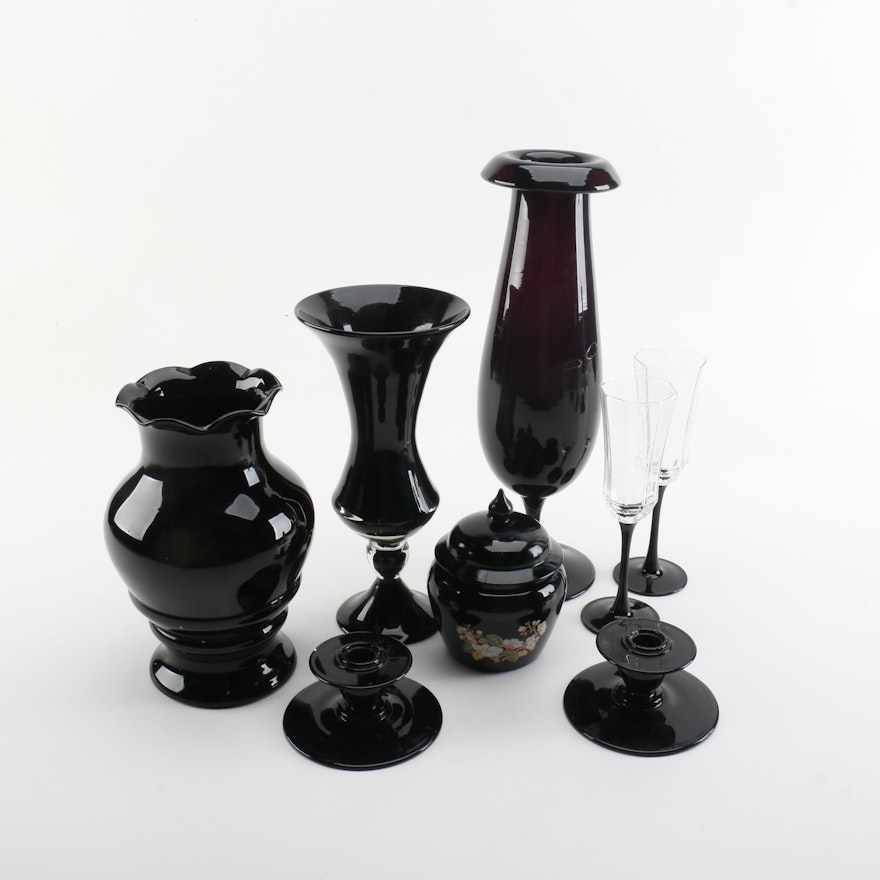 Black Glass Tableware and Decor