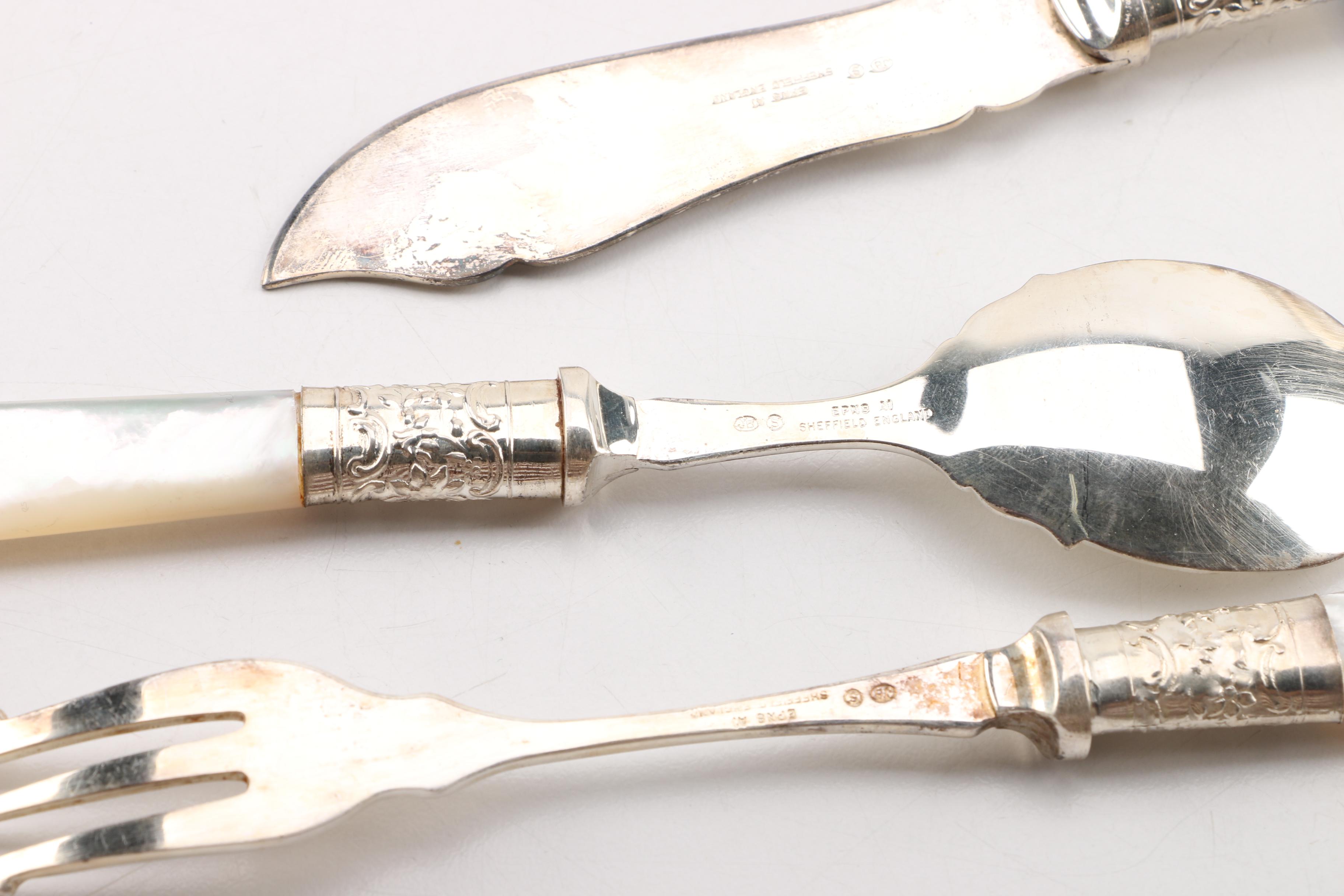 Sheffield, England Silver Plate and Shell Handled Flatware