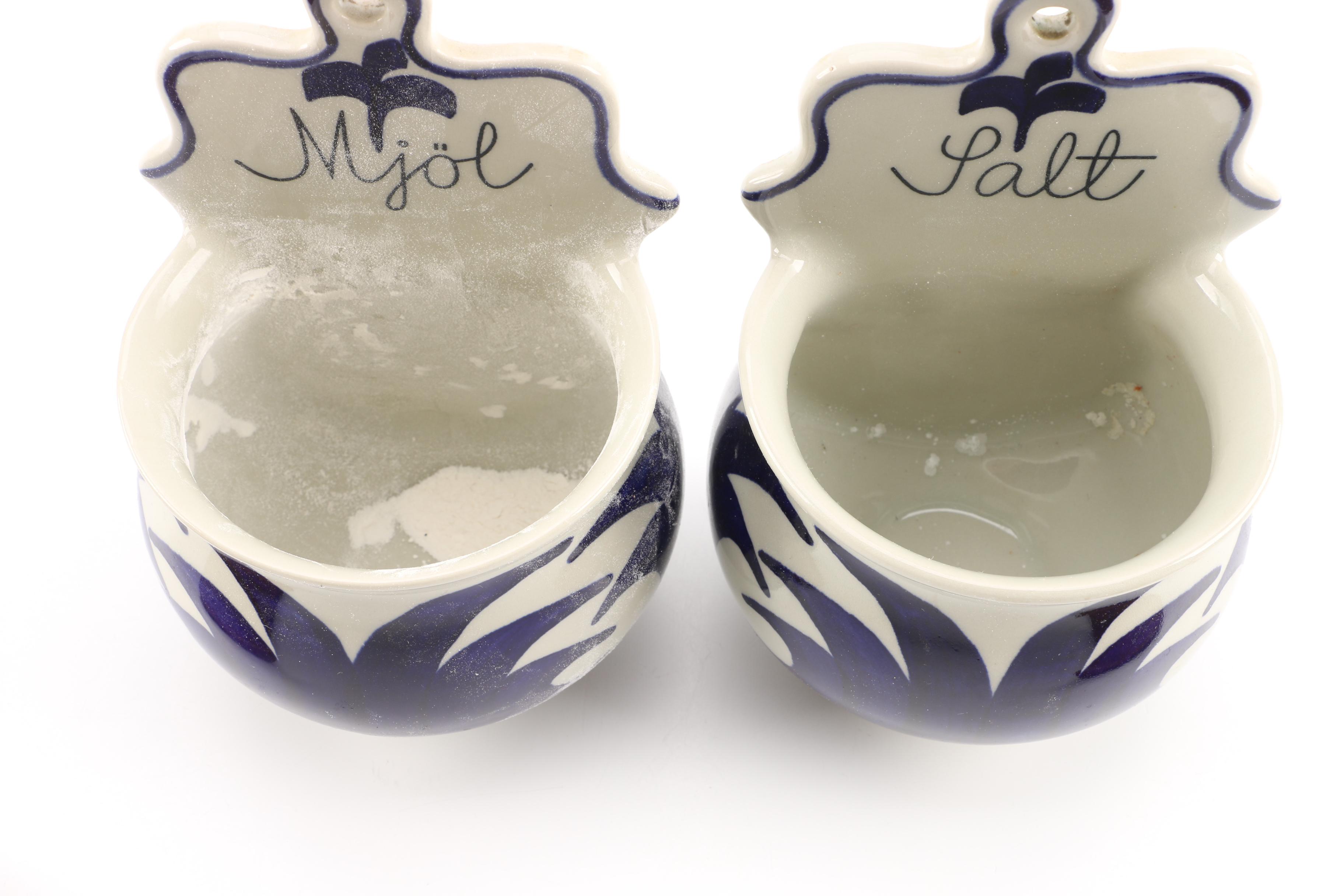 Rorstrand Pottery Swedish Wall Hanging Canisters and "Mother's Best Jam" Jar