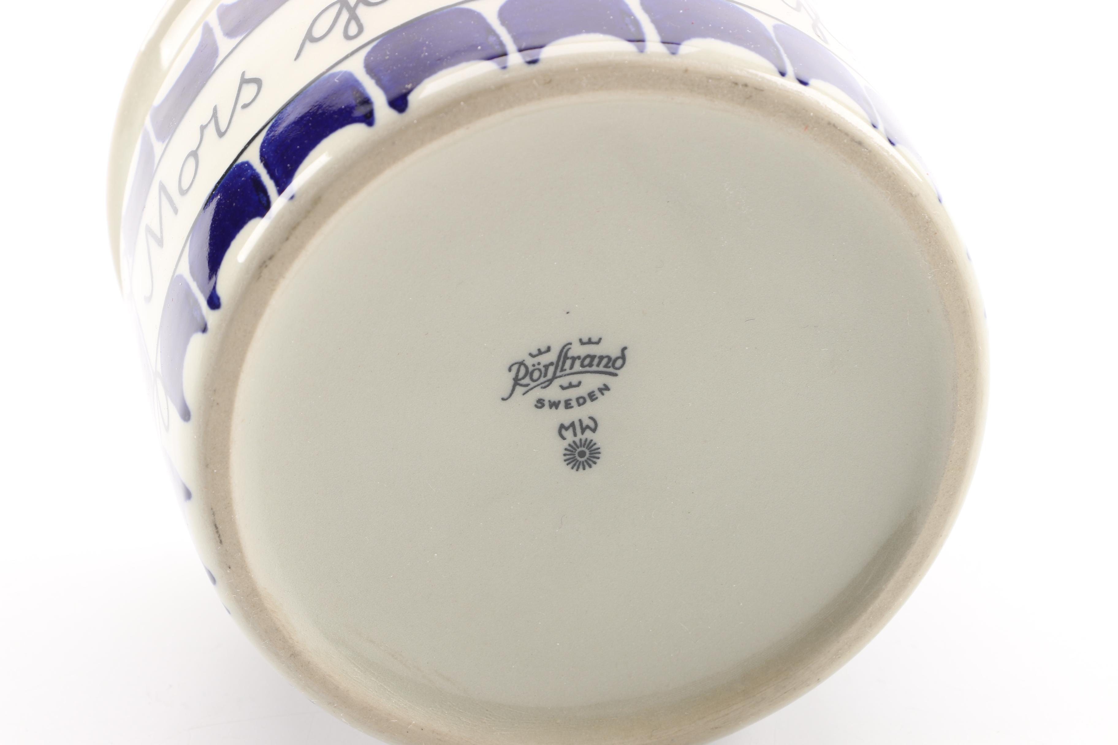 Rorstrand Pottery Swedish Wall Hanging Canisters and "Mother's Best Jam" Jar