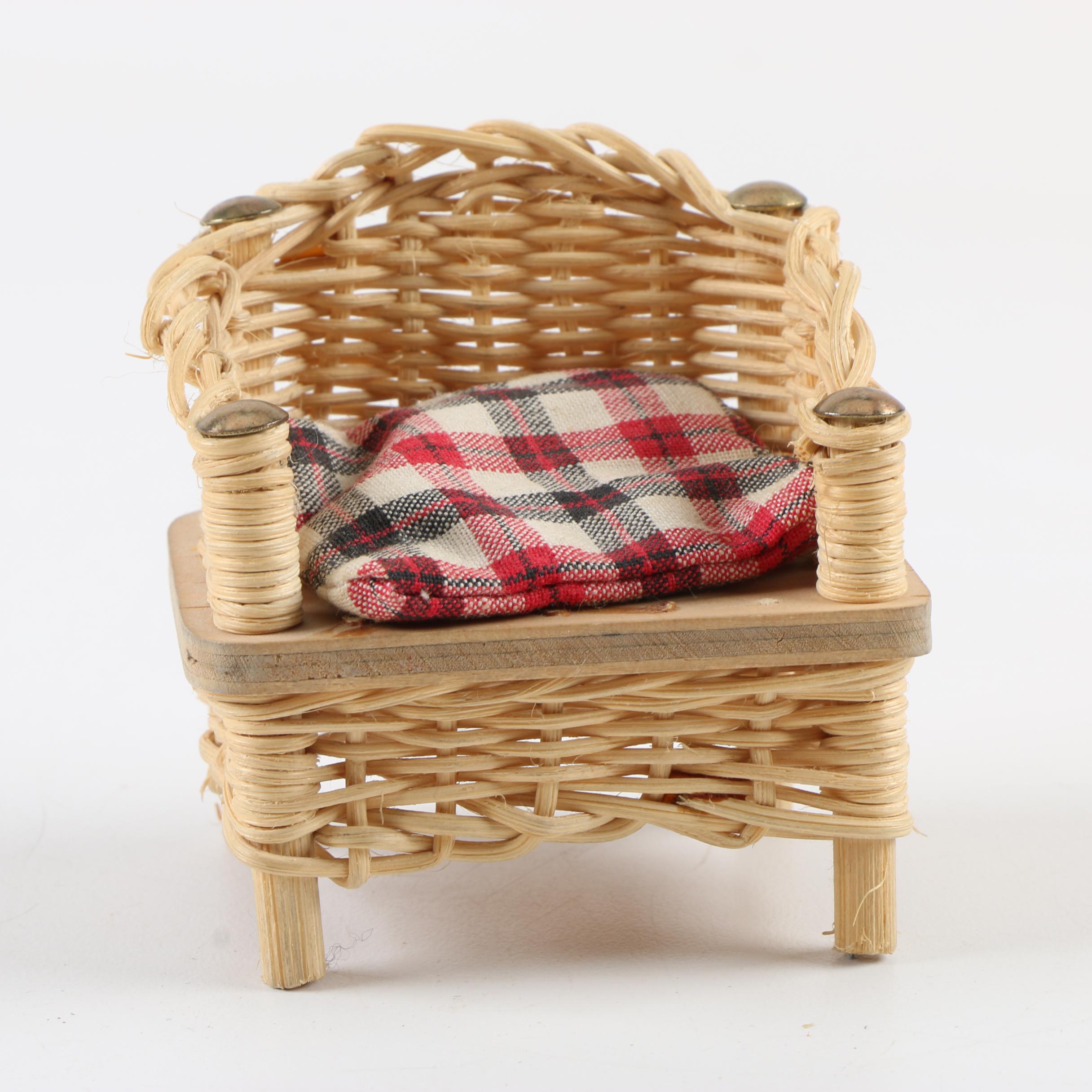 Wooden Doll Furniture with Husky and Terrier Real Fur Figurines