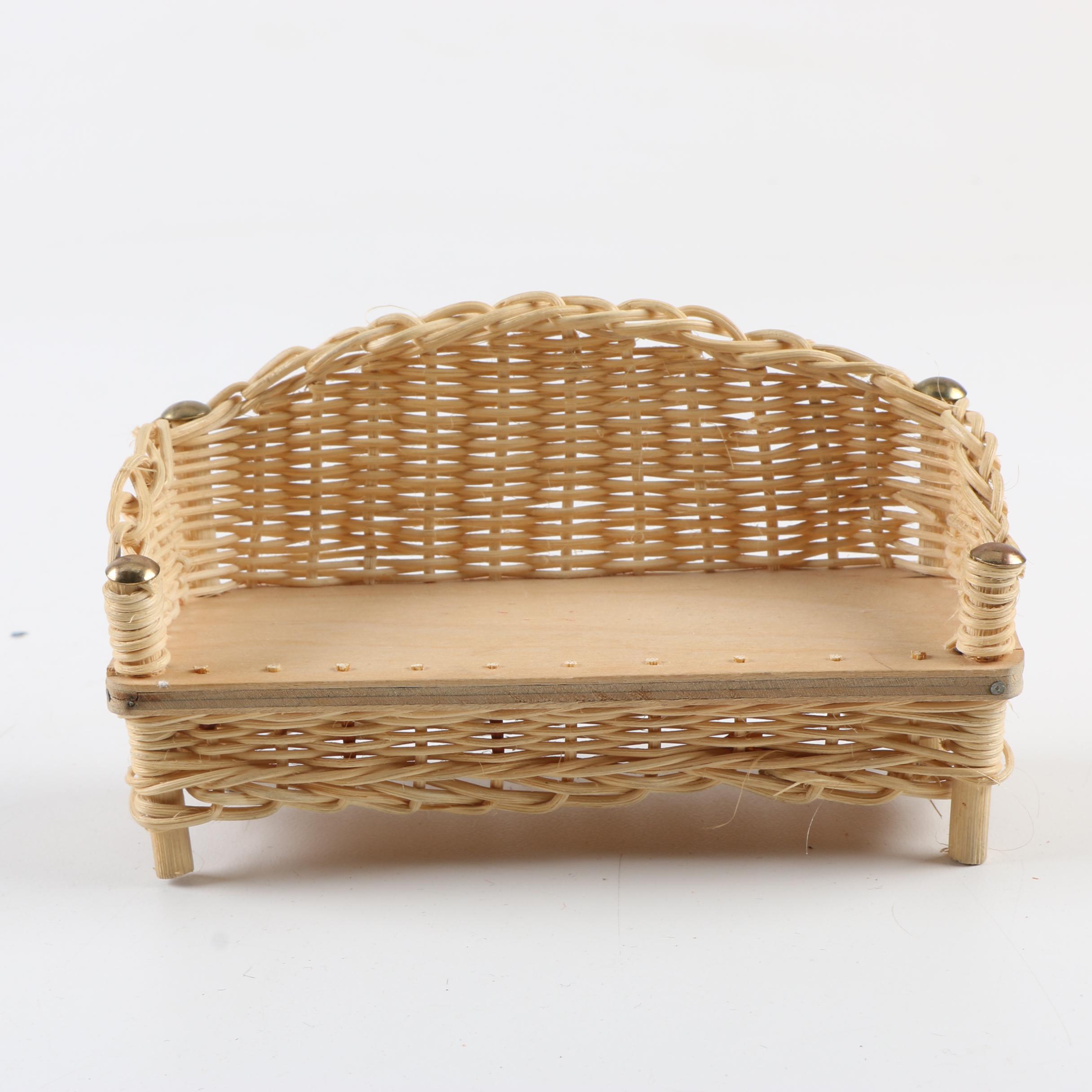 Wooden Doll Furniture with Husky and Terrier Real Fur Figurines