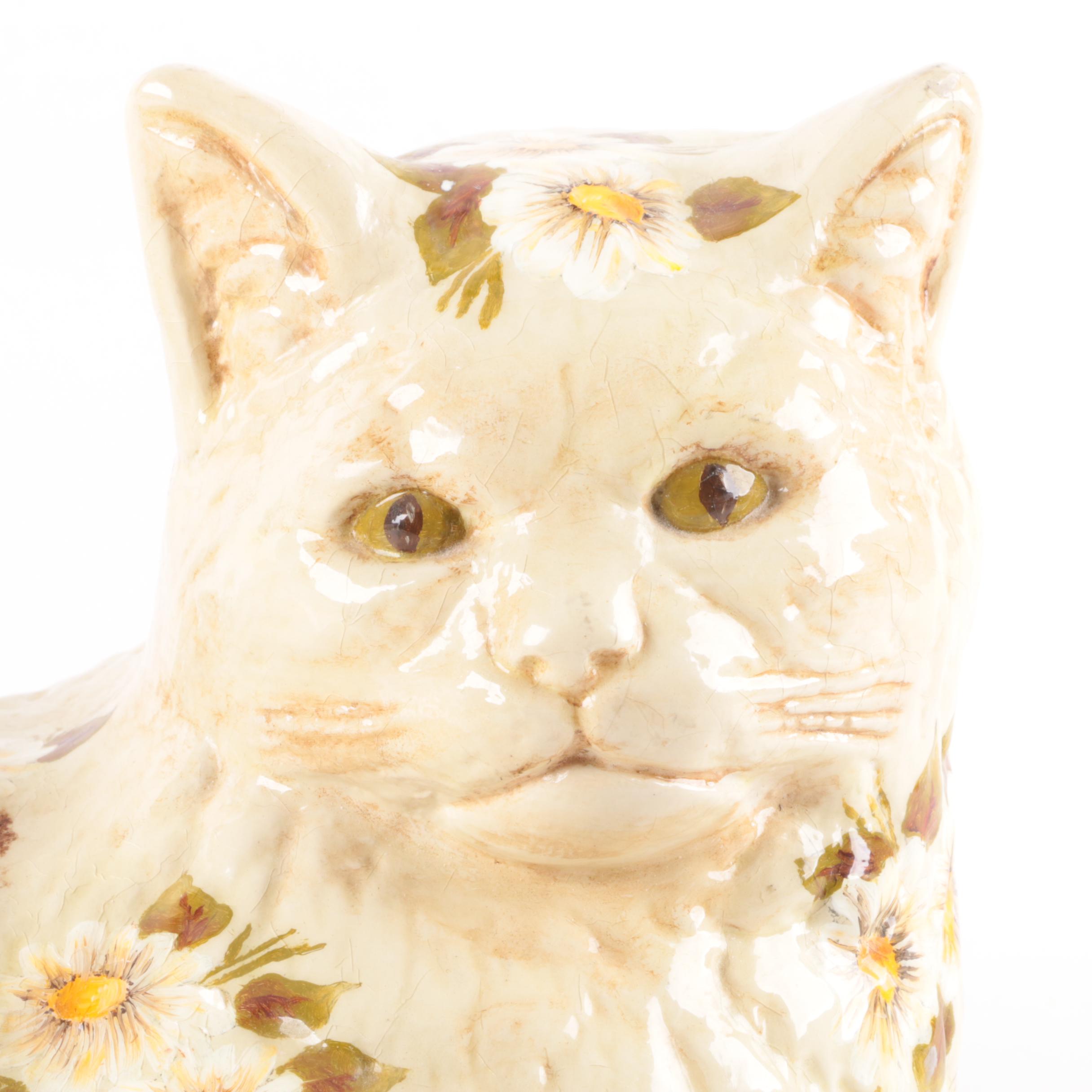 Hand-Painted Ceramic Cat Figurine