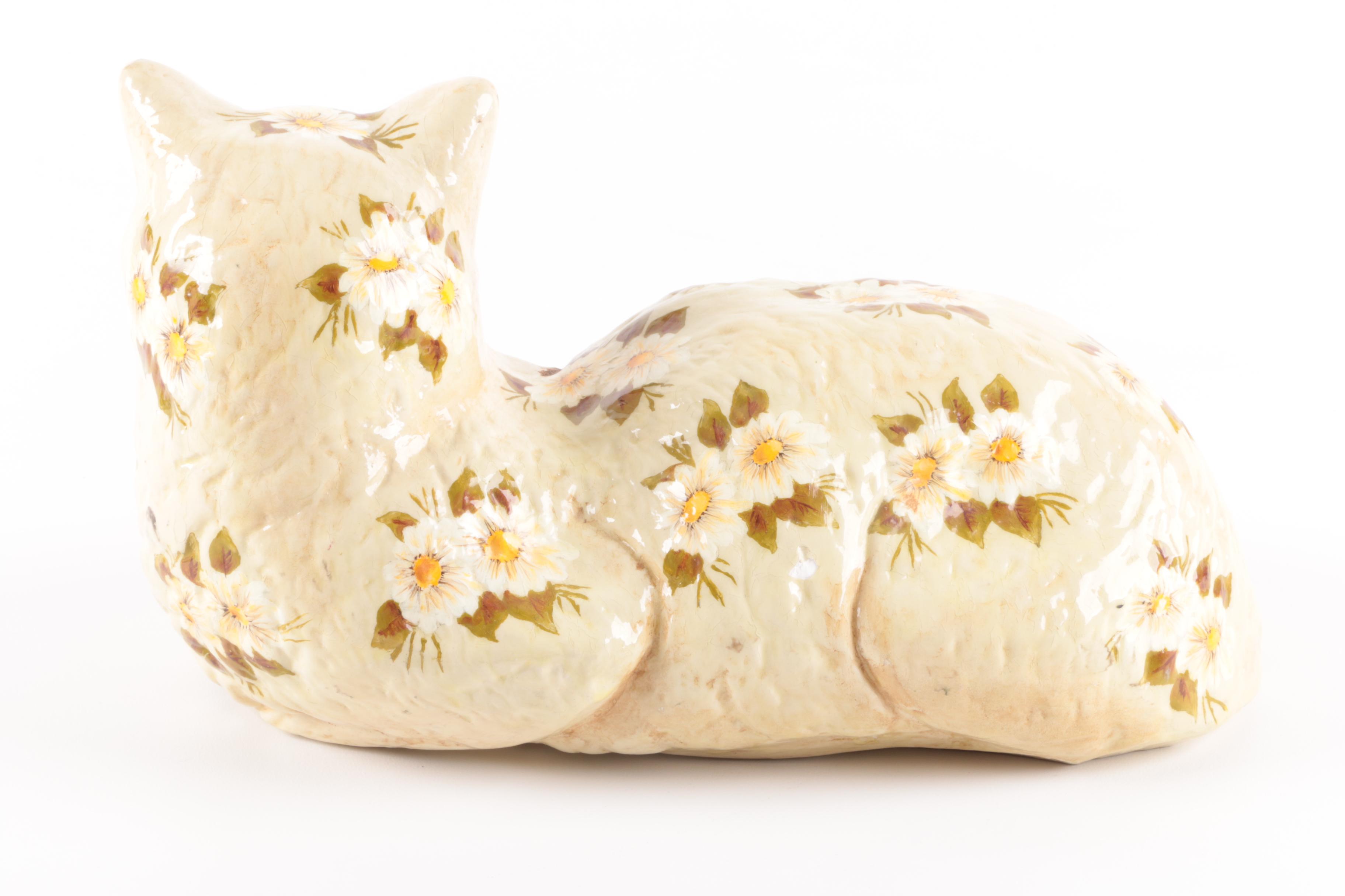 Hand-Painted Ceramic Cat Figurine