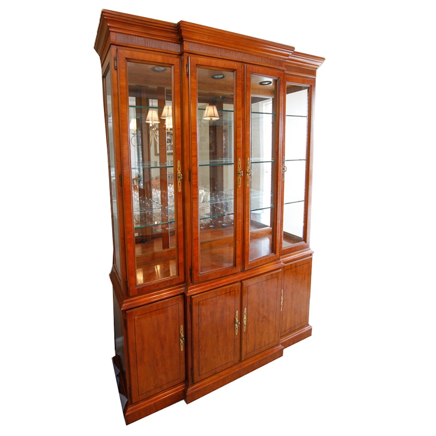 Yew Breakfront China Cabinet by Drexel