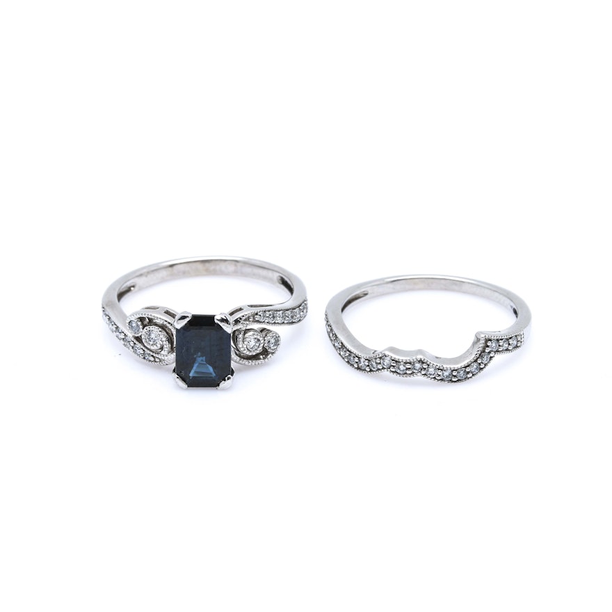 18K White Gold Sapphire and Diamond Ring Set
