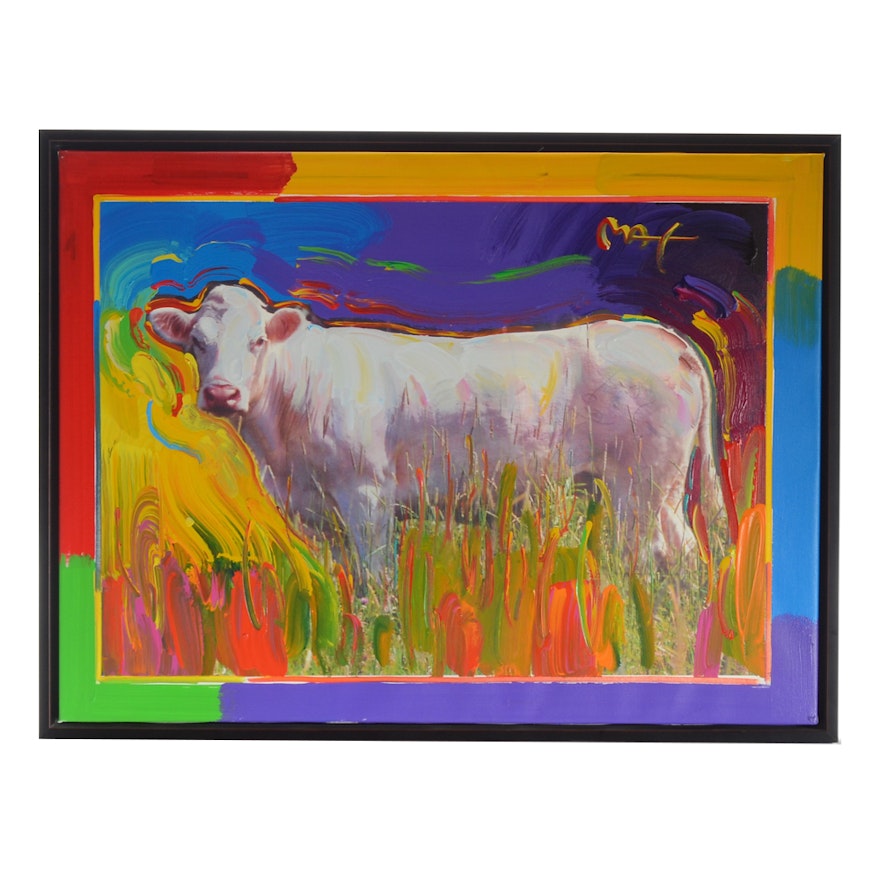 Peter Max Embellished Giclée "Cindy Woo: The Cow That Jumped Over The Moon"