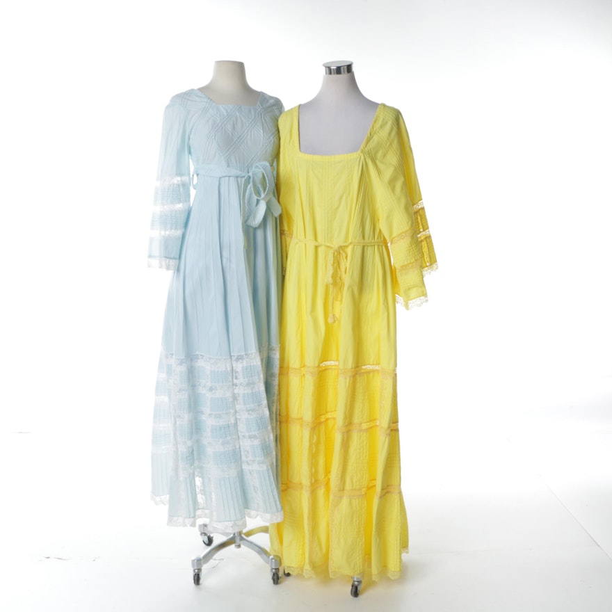 1970s Mexican Lace and Cotton Maxi Dresses