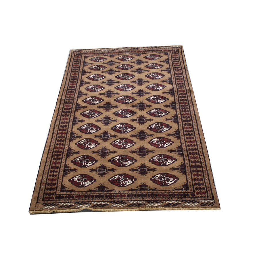 Vintage Hand-Knotted Persian Turkmen Wool Area Rug