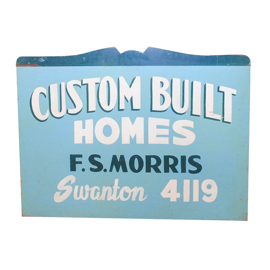 Vintage "Custom Built Homes" Wooden Sign