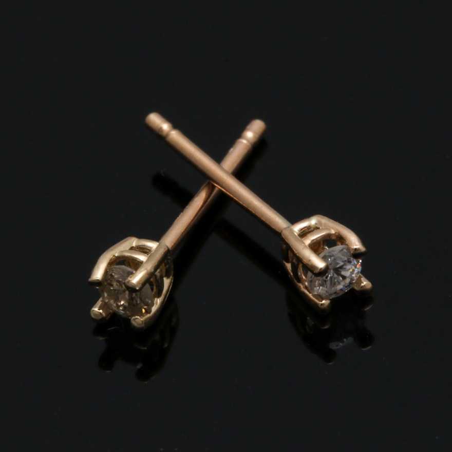 14K Yellow Gold Diamond Stud Earrings