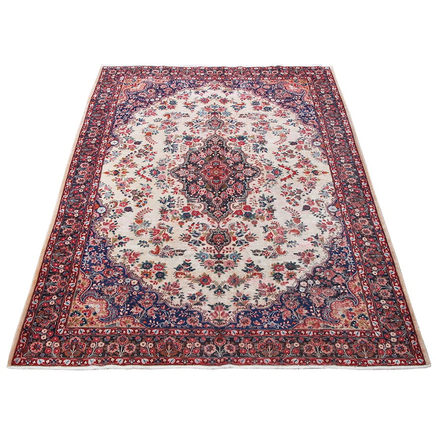 Vintage Hand-Knotted Persian Arak Wool Area Rug